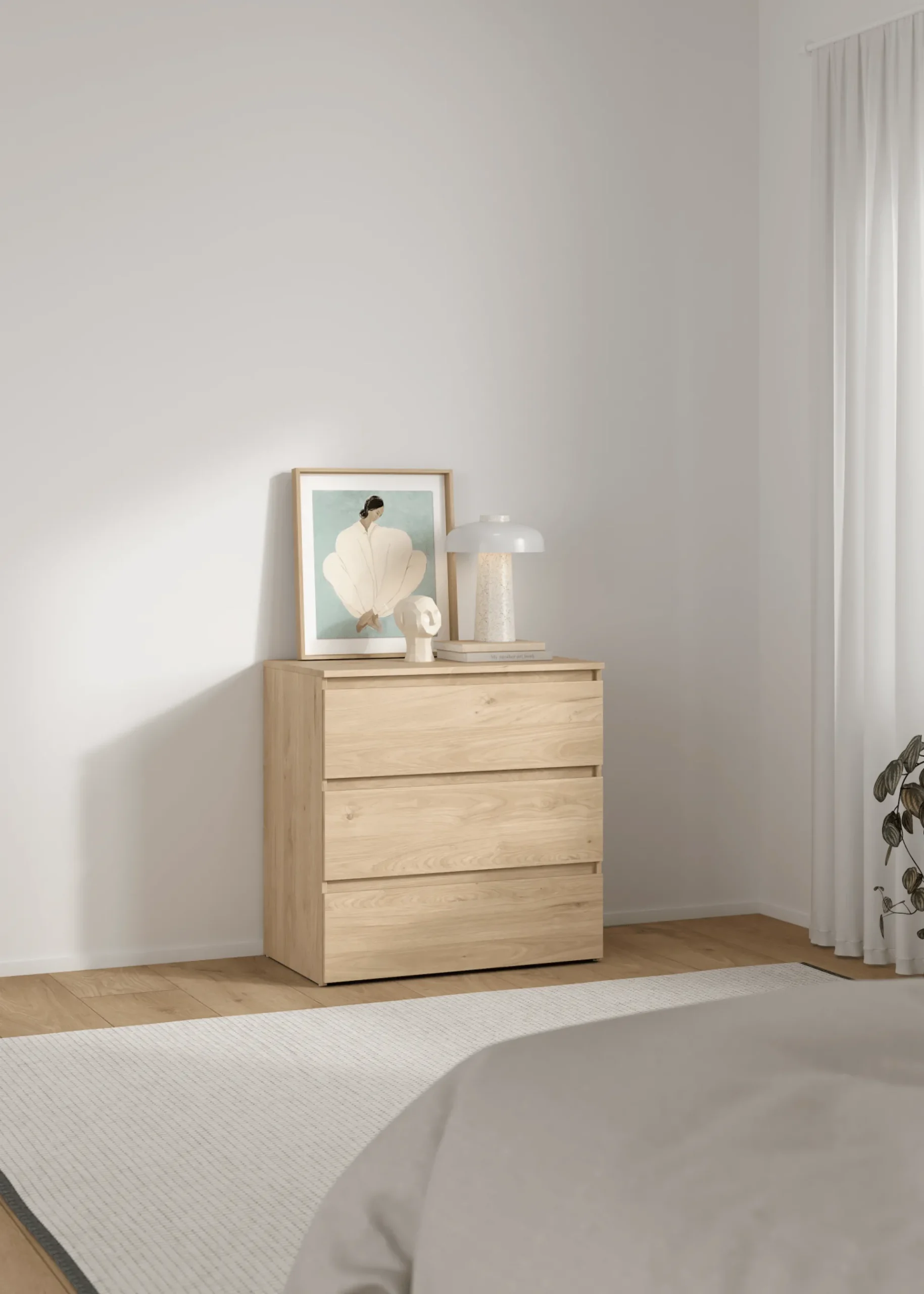 Clearance Nimara Maise kommode  H:70 x B:70 x D:41 cm med 3 skuffer i egelook