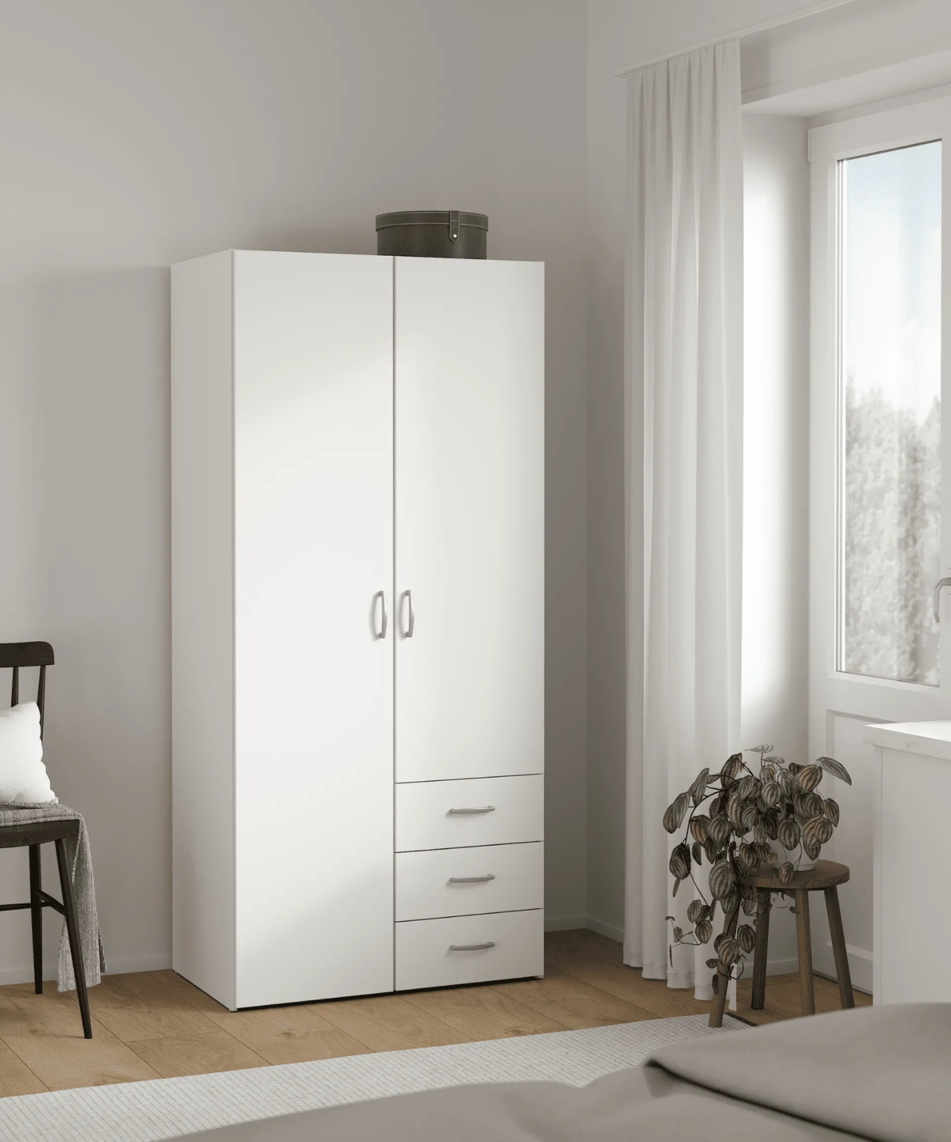 Nimara Malia garderobeskab hvid 2 låger 3 skuffer