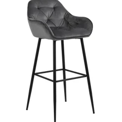 New Nimara Mario barstol med ryglæn - Grå velour 65 cm