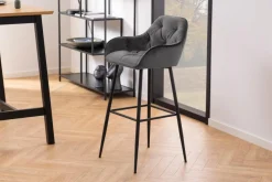 New Nimara Mario barstol med ryglæn - Grå velour 65 cm