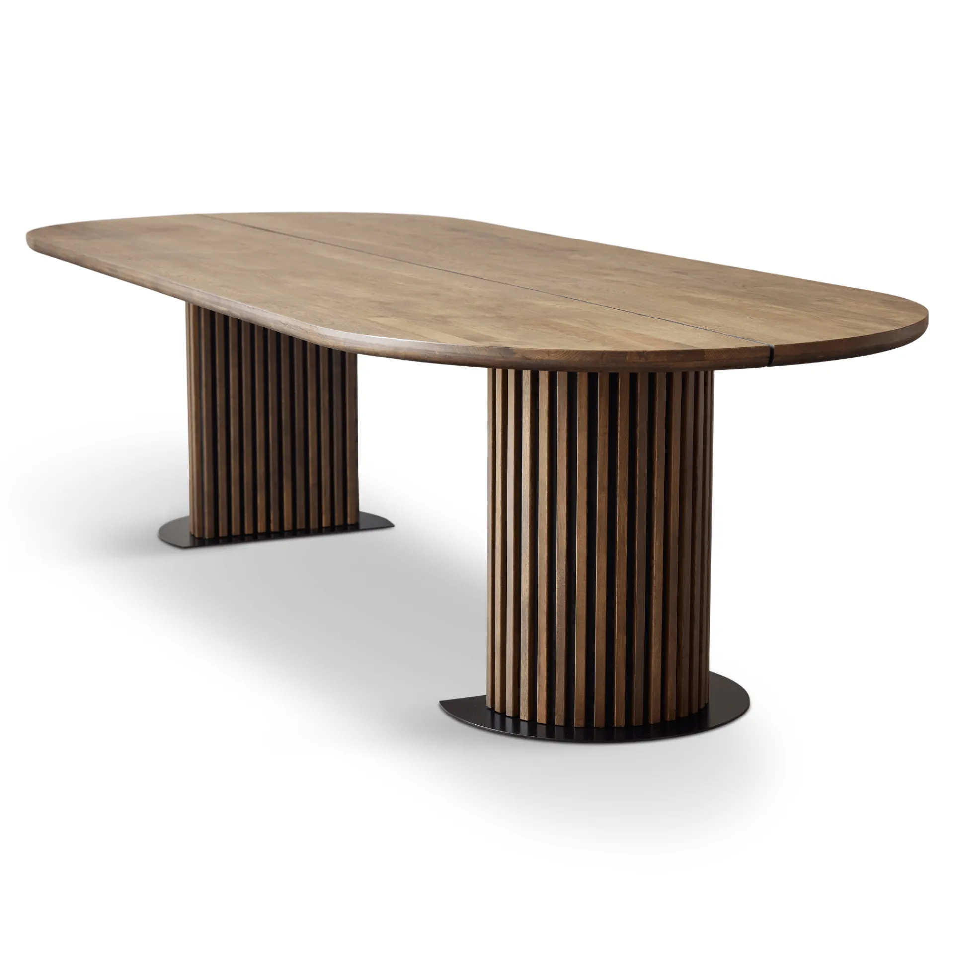 Clearance Nimara Matteo - Plankebord med lamelfod i røget massiv eg 300x120x77 cm