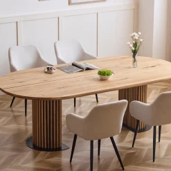 New Nimara Matteo - Plankebord med lamelfod i olieret/natur massiv eg 240x120x77 cm