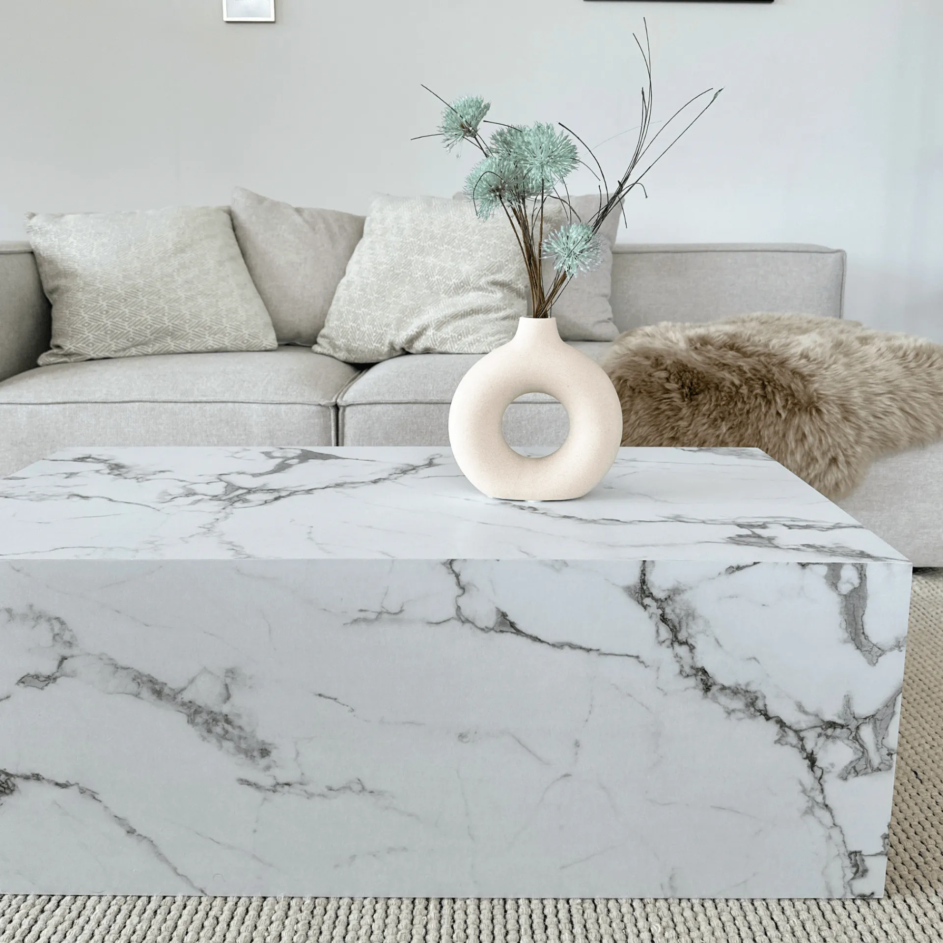 Clearance Nimara Maxine sofabord hvid marmor look 90x50 cm