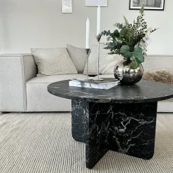 Online Nimara Mercy sofabord sort marmor look Ø80 cm