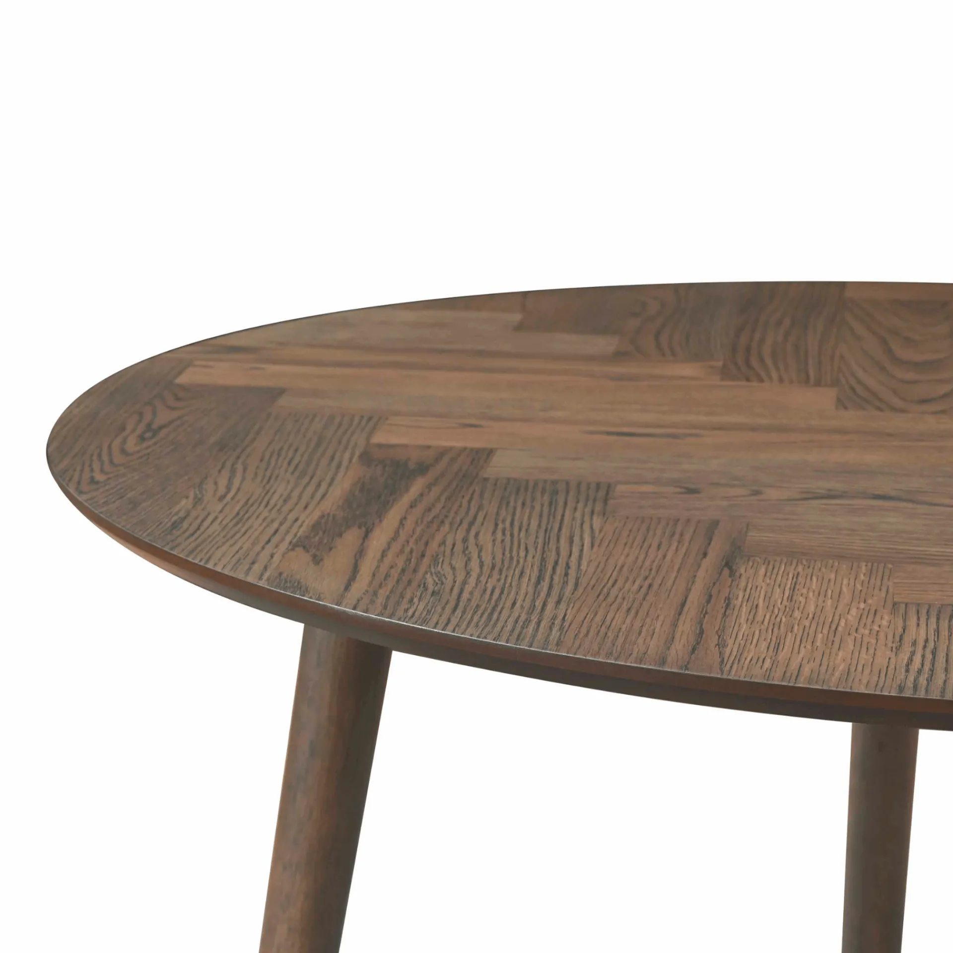 New Nimara Miles - Rundt spisebord Ø120 cm i røget egefiner med sildebensmønster