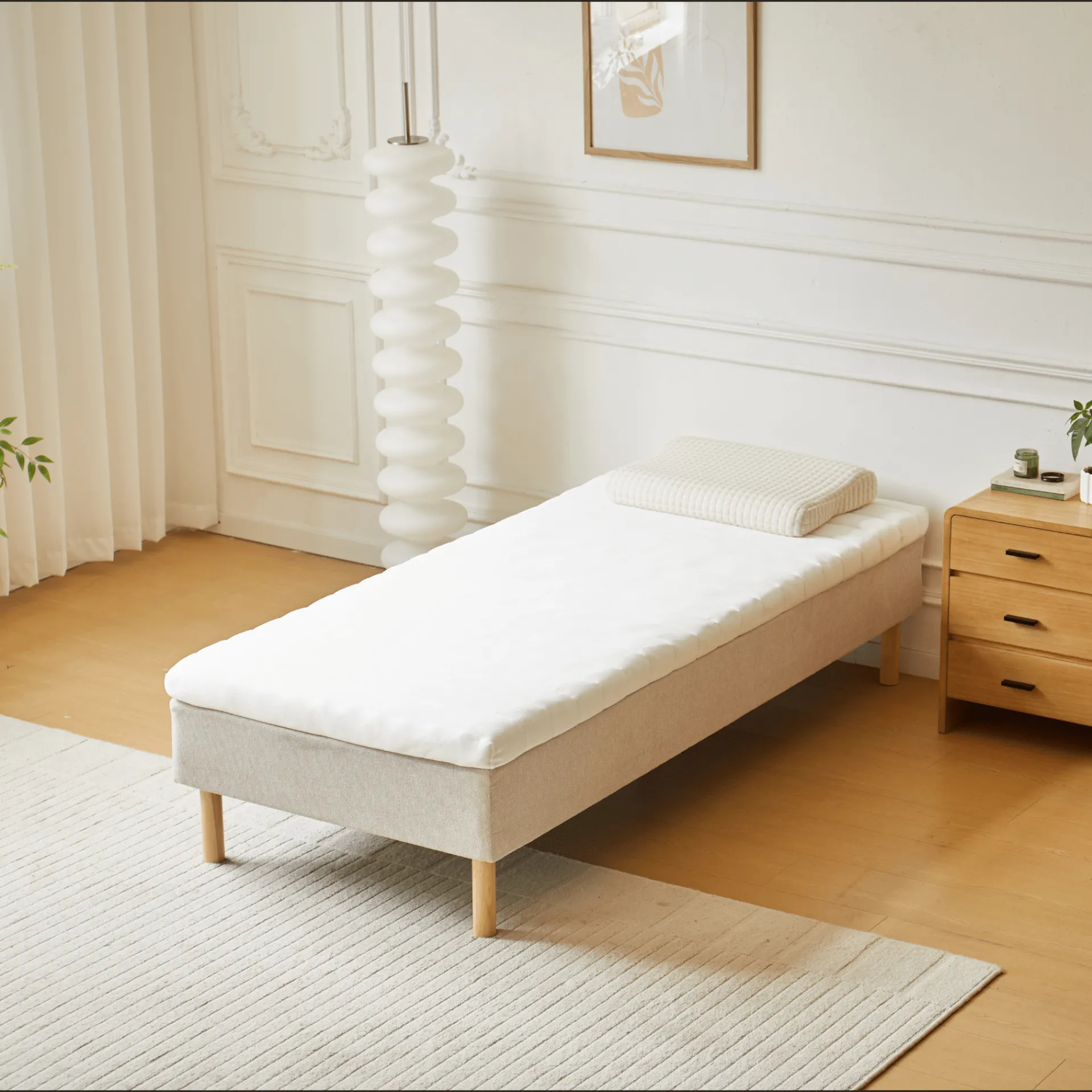 Outlet Nimara Premium boxmadras seng i beige med 90x200 cm med 7 cm topmadras i memoryskum ekskl. ben