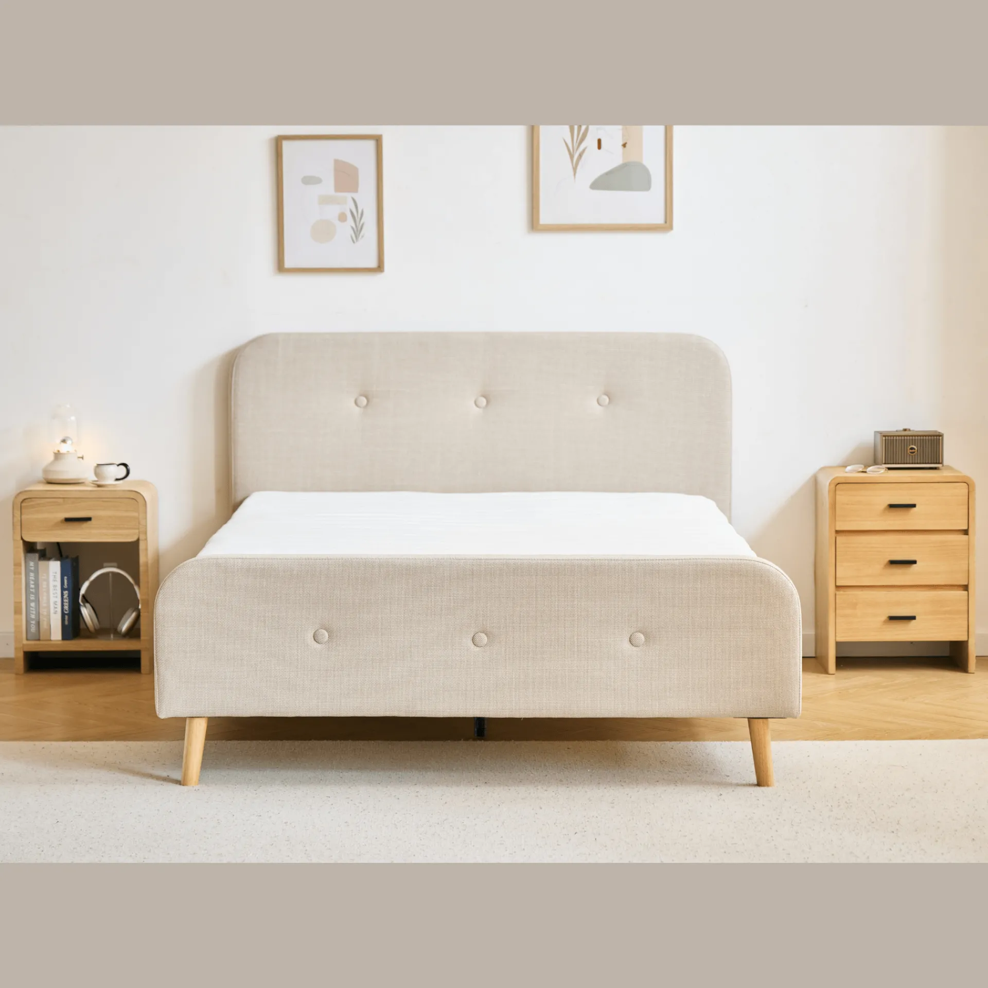 Discount Nimara Premium Christian seng i beige 180x200 cm inkl. sengelameller og madrasser