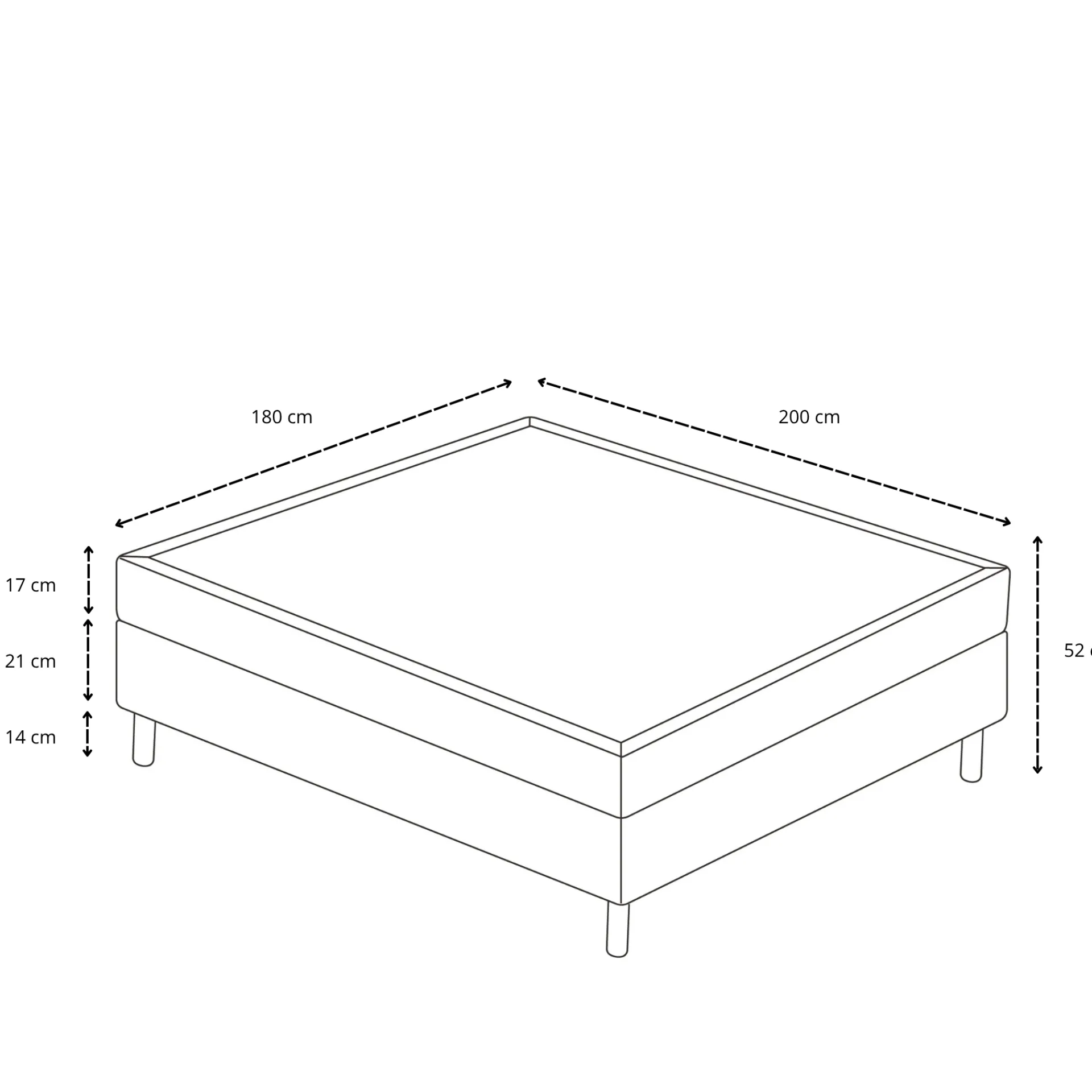 New Nimara Premium Kontinentalseng i beige 180x200 cm med 7 cm topmadras i memoryskum inkl. chrome ben
