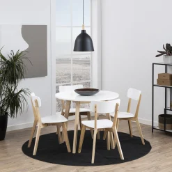 Nimara Raven hvidt rundt spisebord i birk Ø90 cm
