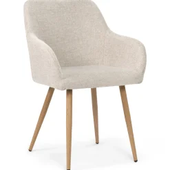 Sale Nimara Spisebordssæt - Lewis lamel spisebord Ø120 cm med udtræk i egefiner + 6 x Jenna spisebordsstole i beige