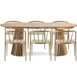 Clearance Nimara Spisebordssæt - Lewis lamel spisebord Ø120 cm med udtræk i egefiner + 6 x Bella spisebordsstole i egelook