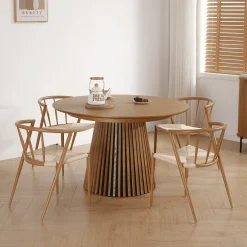 Clearance Nimara Spisebordssæt - Lewis lamel spisebord Ø120 cm med udtræk i egefiner + 6 x Bella spisebordsstole i egelook