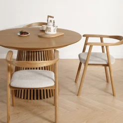 Online Nimara Spisebordssæt - Lewis lamel spisebord Ø120 cm med udtræk i egefiner + 4 x Jocelyn spisebordsstole i eg