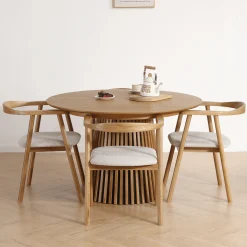 Online Nimara Spisebordssæt - Lewis lamel spisebord Ø120 cm med udtræk i egefiner + 4 x Jocelyn spisebordsstole i eg