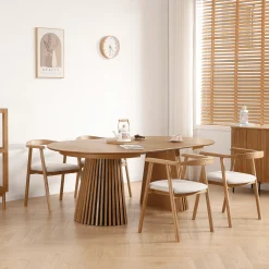 Online Nimara Spisebordssæt - Lewis lamel spisebord Ø120 cm med udtræk i egefiner + 4 x Jocelyn spisebordsstole i eg
