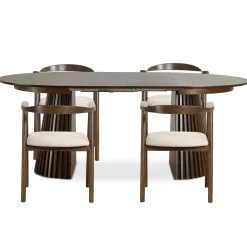 Online Nimara Spisebordssæt - Lewis lamel spisebord Ø120 cm med udtræk i røget egefiner + 4 x Jocelyn spisebordsstole i røget eg