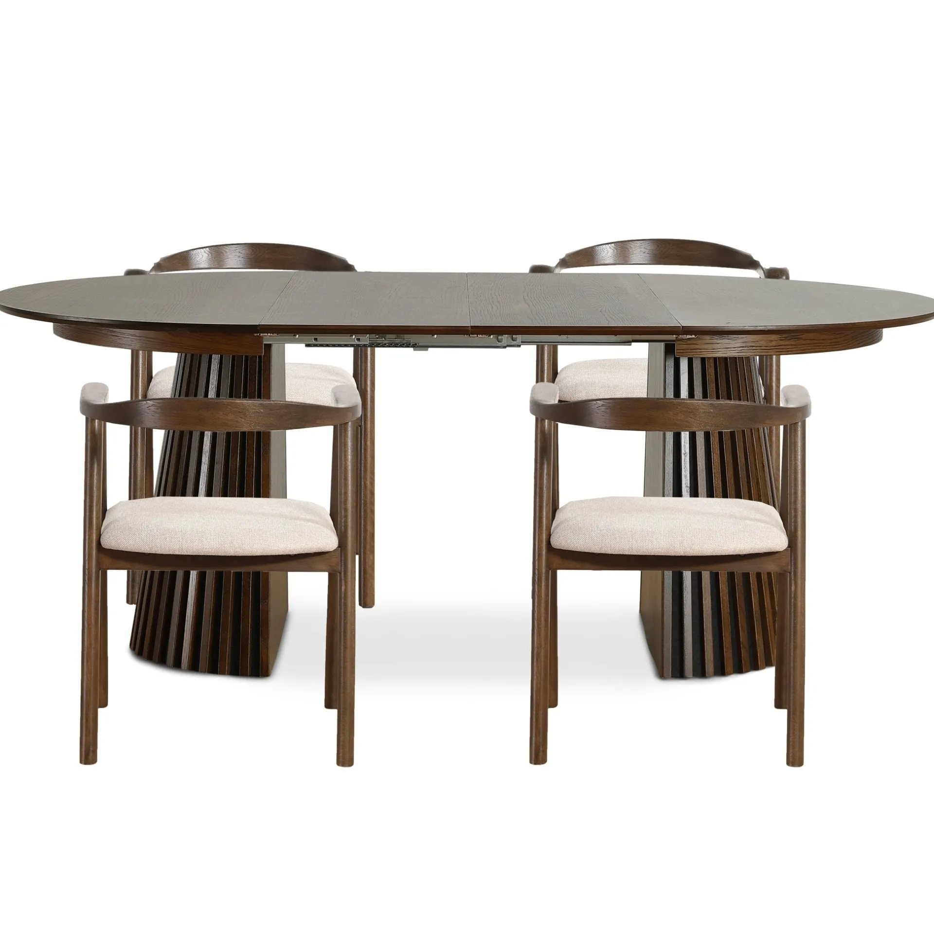 Online Nimara Spisebordssæt - Lewis lamel spisebord Ø120 cm med udtræk i røget egefiner + 4 x Jocelyn spisebordsstole i røget eg