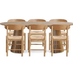 Nimara Spisebordssæt - Lewis lamel spisebord Ø120 cm med udtræk i egefiner + 6 x Madison spisebordsstole i eg