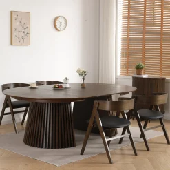 Online Nimara Spisebordssæt - Lewis lamel spisebord Ø120 cm med udtræk i røget egefiner + 4 x Samantha spisebordsstole i røget eg