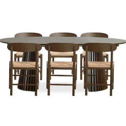 Hot Nimara Spisebordssæt - Lewis lamel spisebord Ø120 cm med udtræk i røget egefiner + 6 x Madison spisebordsstole i røget eg med fletsæde