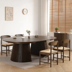 Hot Nimara Spisebordssæt - Lewis lamel spisebord Ø120 cm med udtræk i røget egefiner + 6 x Madison spisebordsstole i røget eg med fletsæde