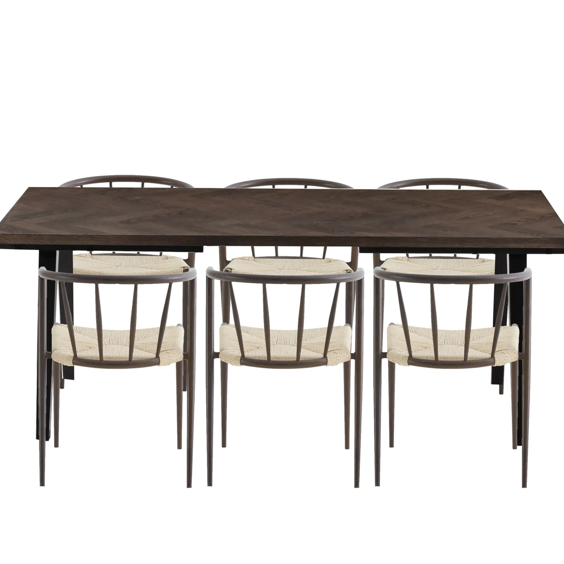 Sale Nimara Spisebordssæt - Madelina sildebensbord 200 cm i røget egefiner + 6 x Bella spisebordsstole i røget egelook med fletsæde