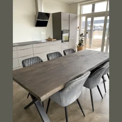 Sale Nimara Susan plankebord - 240x95 cm - i smoked eg med krydsben - (Forberedt til tillægsplader)