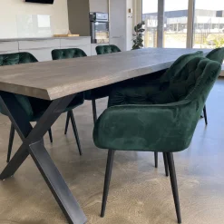 Discount Nimara Susan plankebord - 300x95 cm - i smoked eg med krydsben - (Forberedt til tillægsplader)