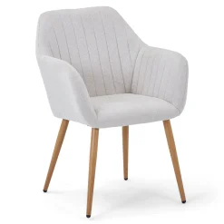 Outlet Nimara Vanessa spisebordsstol med armlæn - beige tekstil og egelook