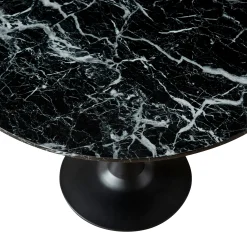 Outlet Nimara Zander - Rundt sort marmor-look spisebord med trompetfod - Ø100 cm