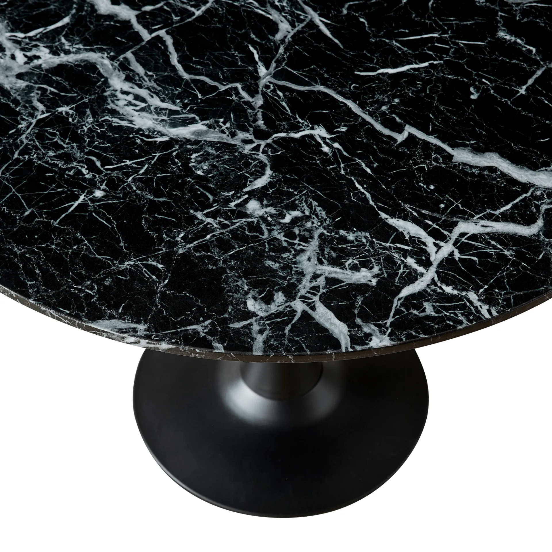 Outlet Nimara Zander - Rundt sort marmor-look spisebord med trompetfod - Ø100 cm